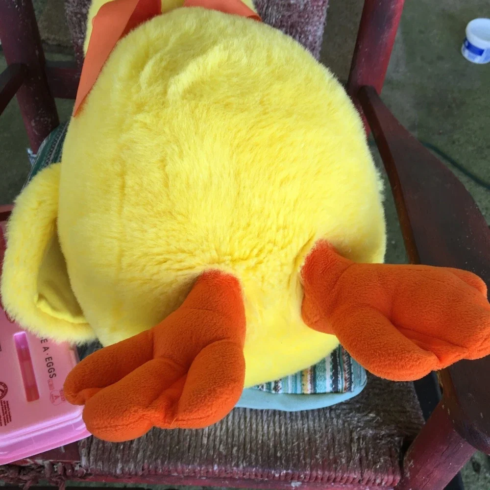 Vintage Large Yellow Duck Soft Plush Grosgrain Bow 24